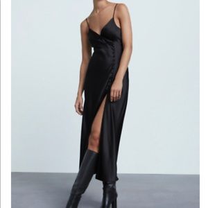 ZARA Black Satin Camisole Midi Dress